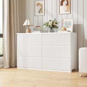 Cómoda Moderna Blanca de 6 Cajones con Frentes de Panel Ondulado, Mueble de Almacenamiento Versátil para Dormitorio y Sala de Estar - Product Image 5