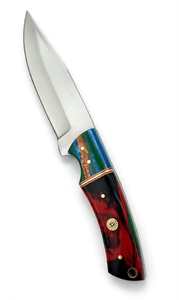 Cuchillo utilitario de hoja fija de acero inoxidable de alta resistencia, hecho a mano, con acabado satinado y mango de resina con diseño de remolino multicolor. - Product Image 6