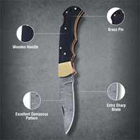 Couteau de poche pliant en acier Damas, manche en corne de taureau, outil tactique de survie, camping et chasse - Vente flash