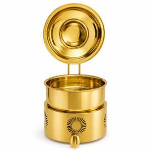 Plat de service rond de luxe en acier inoxydable plaqué or de 24 cm avec couvercle et support pour événements et réceptions - Product Image 1