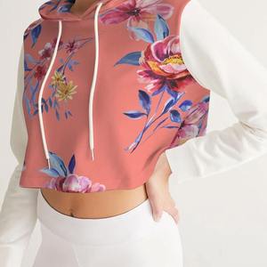 Sudadera corta con capucha de forro polar de poliéster/algodón para mujer, con estampado digital, informal, anti-bolitas, para invierno - Product Image 6