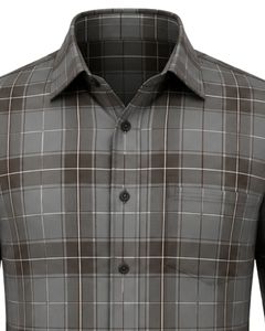 Chemise à carreaux gris-brun pour homme, décontractée et formelle, à manches longues, boutonnée, en flanelle de coton, pour le bureau, chemise personnalisée pour homme - Product Image 3