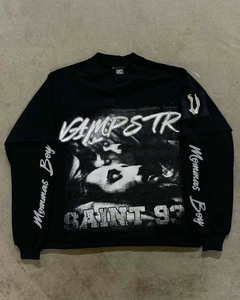 เสื้อยืดแขนสองชั้นประดับเพชรแบบย้อมสีเอซิด ยูนิเซ็กซ์ แขนสองชั้น พร้อมลายปักแบบดิสเทรส สั่งซื้อจำนวนมาก - Product Image 1