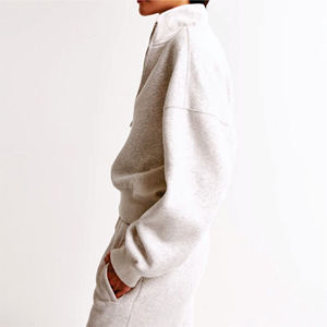 Premium Winter Stand Collar <b>Zip</b>-<b>Up</b> <b>Hoodie</b> for Women Long Sleeve Heavyweight 300g Cotton Breathable Eco-Friendly Pullover - Product Image 4