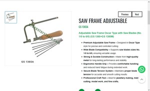 <b>ADJUSTABLE</b> SAW FRAME OSCAR TYPE WITH BLADES 1 0 TO 6 0 JEWELRY MAKING TOOLS HAND TOOLS |Item No GS-1365A - Product Image 3