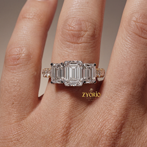 Three Stone <b>Emerald</b> Cut Lab Grown Diamond Engagement <b>Ring</b> 925 <b>Silver</b> Luxury Wedding Band for Party VVS2 Clarity 1 CT Claw - Product Image 5