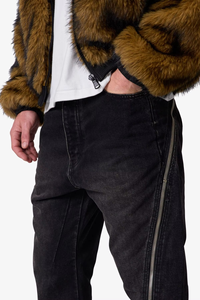 Jeans de Mezclilla para Hombre de Alta Calidad, Personalizados, de Algodón, Marca Americana de Estilo Urbano, Cómodos, Corte Ajustado, Cierre de Cremallera, Lavado Negro - Product Image 6
