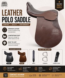 Nouvelle conception de selle Polo en cuir véritable, selle anglaise complète avec étriers en fer, sangle de selle, vente en gros - Product Image 4