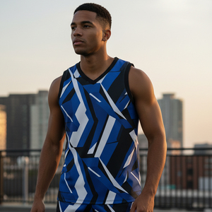 Tenues de basketball personnalisées par le fabricant : Ensemble maillot sans manches col en V et short, anti-boulochage, pour l'entraînement au basketball - Product Image 6