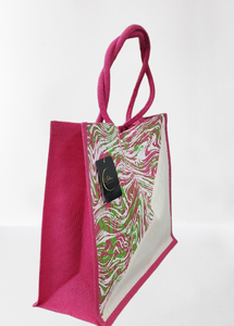 Bolsa de Compras Ecológica de Yute Estampada con Asas Reforzadas y Cierre de Botón, Hecha en India - Product Image 2