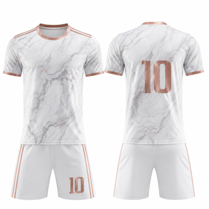Ensemble de maillots de football à motif marbre blanc, best-seller, luxe, or rose, sublimé - Tenue d'équipe - Product Image 3