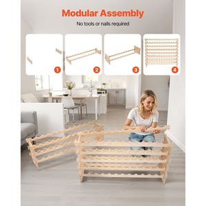 Casier à vin autoportant en bois massif à 8 niveaux, capacité 96 bouteilles, solution de rangement modulaire empilable pour Pinot Noir - Product Image 6