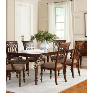 Luxury Handcrafted Solid Wood 6 Seater Dining <b>Table</b> Set Premium <b>Walnut</b> Finish Rectangular <b>Table</b> Set - Product Image 5