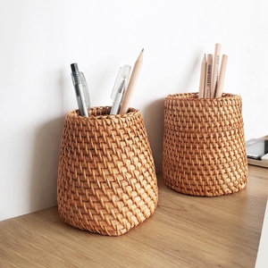 <b>Tabletop</b> <b>storage</b> baskets natural rattan brush holder basket custom made pen pencil pot cases - Product Image 6