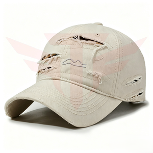 Gorra de Béisbol Masculina de 6 Paneles, Diseño Desgastado y Roto, 100% Poliéster, Estilo Vintage, Bordado 3D, Hebilla Dorada de Cobre, Ajustable en la Parte Trasera - Product Image 1