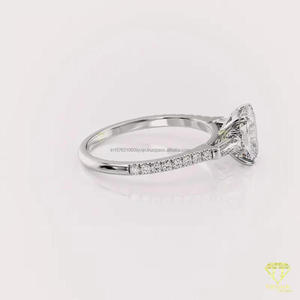 Bague de fiançailles en moissanite taille ronde, or blanc, halo caché, sertissage cathédrale, solitaire, bague de mariée élégante - Product Image 2