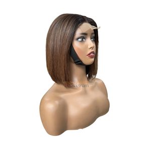 Pelucas de encaje frontal suizo, pelucas bob marrones, cabello Remy vietnamita, tamaño promedio, sin pegamento, encaje marrón claro - Product Image 6
