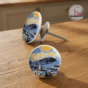 Ba Modern Round Porcelain Cabinet <b>Knob</b> with Starry Night Design for Kitchen Durable - Product Image 3