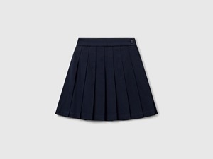 Womens Navy <b>Pleated</b> <b>Mini</b> <b>Skirt</b> Regular Waist Solid Color Woven Polyester Comfortable All Seasons Style - Product Image 1