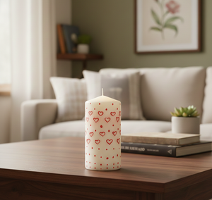 Vela decorativa con estampado de corazones para decoración del hogar, ideal para salas de estar, dormitorios, mesas de café y ocasiones especiales. - Product Image 2