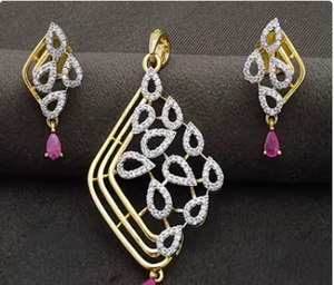 Ensemble de pendentifs en diamant américain de qualité supérieure, finition blanche dorée, idéal pour les mariages et les fêtes de demoiselles d'honneur - Product Image 2