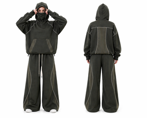 Custom Women Oversized Hoodie With Mask <b>Set</b> Wide Leg Pants Casual Fleece Two Piece Lounge <b>Set</b> OEM Supplier. - Product Image 1