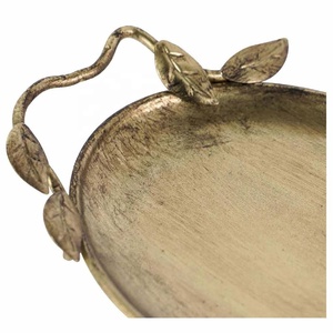 Support à bijoux en aluminium de haute qualité, avec poignées en forme de feuille, poli, décoratif, plat à bibelots élégant, organisateur de rangement, style indien - Product Image 2