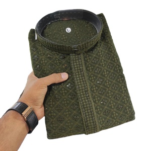 Kurta en coton prêt à l'emploi pour homme en vente en ligne multicolore à broder sur le devant et le dos - Product Image 1