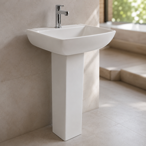 Plano <b>Set</b> Pedestal <b>Hand</b> <b>Wash</b> Basin Rectangle Single Hole Floor Mounted Minimalist Sink 9L Capacity Polished Finish NSF Drainer - Product Image 2