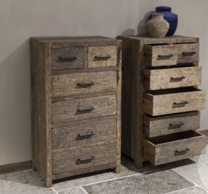 Commode à six tiroirs en bois rustique artisanal, finition antique, meuble de rangement pour chambre à coucher, décoration intérieure - Product Image 2