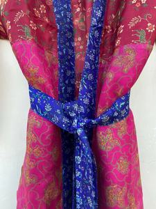 Floral 100% Silk Drawstring V-neck Cardigan <b>Robe</b> for <b>Women</b> Red Blue Kimono Gown Summer Autumn Spring Size Free Smooth Daily Life - Product Image 4