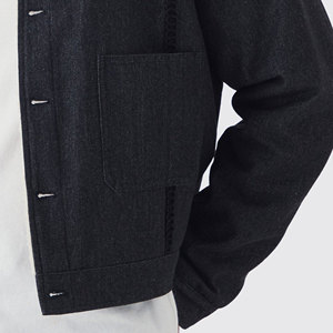 Chaqueta de Mezclilla Casual de Calidad para Hombre, Bordada, Cortavientos, Oversize, con Hombros Caídos, Negra Desgastada, 100% Algodón, Invierno - Product Image 4