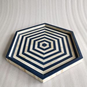 New Arrival Handcrafted Geometric Pattern Bone Inlay Light <b>Grey</b> White Household Serving Breakfast Multipurpose Tray Wholesale - Product Image 6