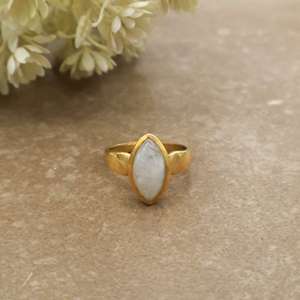 Boho Marquise Rainbow Moonstone Engagement <b>Ring</b> 14K Gold Plated Brass Handmade Dainty Unisex Gemstone Jewelry - Product Image 1