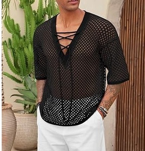 <b>Black</b> Color Mesh <b>Fishnet</b> <b>Top</b> See Through Cover Up T Shirts Sheer Blouse Sexy T-shirt Clubwear Dance Drop Shoulder Fashion TShirt - Product Image 4