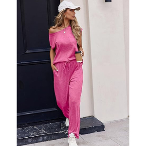 Women Home Wear Lounge Set Loose Fit T Shirt <b>Elastic</b> Waist Pants Casual Matching Outfit - Product Image 2