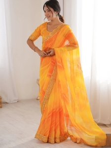 Sari de georgette de Bollywood estampado y adornado KV Ombre - Product Image 6