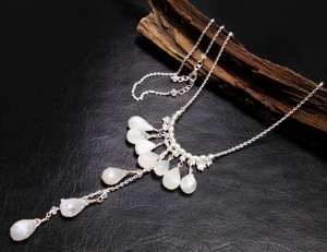 Natural <b>Rainbow</b> Moonstone Gemstone Beaded <b>Drop</b> Necklace 925 Sterling Silver Jewelry Gift December Birthstone Chain Bohemian - Product Image 2