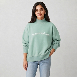 Suéter Personalizado para Mujer con Cuello Alto, Ligero, de Algodón y Felpa, Mangas Largas, Logotipo Personalizado, Fabricante de Ropa al Por Mayor Más Vendido - Product Image 1
