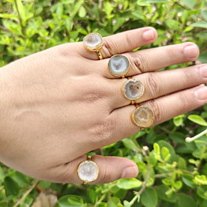 Wholesale Christian <b>Adjustable</b> 18k Gold Plated Brass Druzy Agate Gemstone <b>Ring</b> Traditional Statement Unique Trendy Style Women - Product Image 2