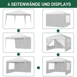 Pratica Tenda Pop-up Bianca 3 X 3m Impermeabile Pieghevole ad Angolo Retto con Due Porte e Due Finestre - Product Image 4