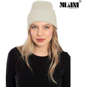 Jilani-Bonnet d'hiver en tricot artisanal beige, en coton de qualité supérieure, logo brodé personnalisé, taille libre pour le travail - Product Image 5