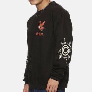 Sudadera Negra para Hombre con Estampado de Anime, Cuello Redondo, Oversize, Manga Regular, Tejido de Algodón, Diseño Casual con Logotipo Frontal - Product Image 2
