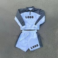 Ensemble de survêtement sportif décontracté pour homme, rouge et blanc, avec veste zippée en molleton et short respirant en polyester et coton tricoté