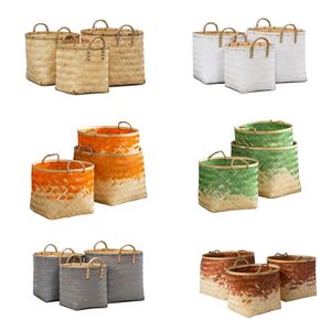 Vietnam Handmade Flush Color Bamboo <b>Basket</b> Set Storage Bins Laundry Kitchen Organizer with <b>Handles</b> Portable Multifunction - Product Image 5