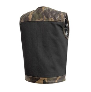 <b>Men's</b> Real <b>Leather</b> Motorcycle Vest Camouflage Pattern Stand Collar Windproof Biker <b>Jacket</b> With Pockets And Belt Closure - Product Image 4