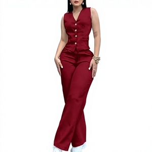 Women's Customs Colors Casual 2-Piece Set Short Sleeve V-Neck Blazer Top Wide Leg Pants Solid Color Breathable Polyester Woven F - Product Image 3