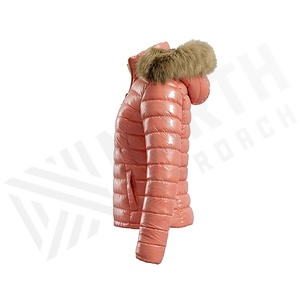 Chaqueta Acolchada con Capucha para Mujer, Abrigo de Invierno con Ribete de Piel, Cierre de Cremallera en Manga Larga, Resistente al Viento, Exterior de Poliéster, Color Rosa - Product Image 3