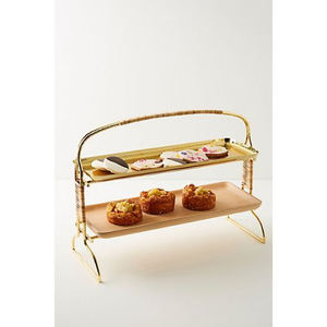 Support à gâteau en métal à deux niveaux de qualité supérieure avec bordure dorée et poignée ornée, design multi-niveaux pour une présentation élégante, décoration pour la maison et l'hôtel - Product Image 5