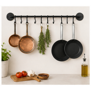 Wall Mounted Pot Rack with S <b>Hooks</b> <b>Kitchen</b> Rail Organizer for Pots and Pans Space-Saving Matte Black Utensil Hanging Racks - Product Image 4